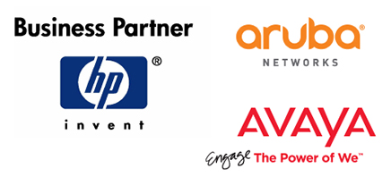 Business Partner Logos: Aruba, HP and Avaya